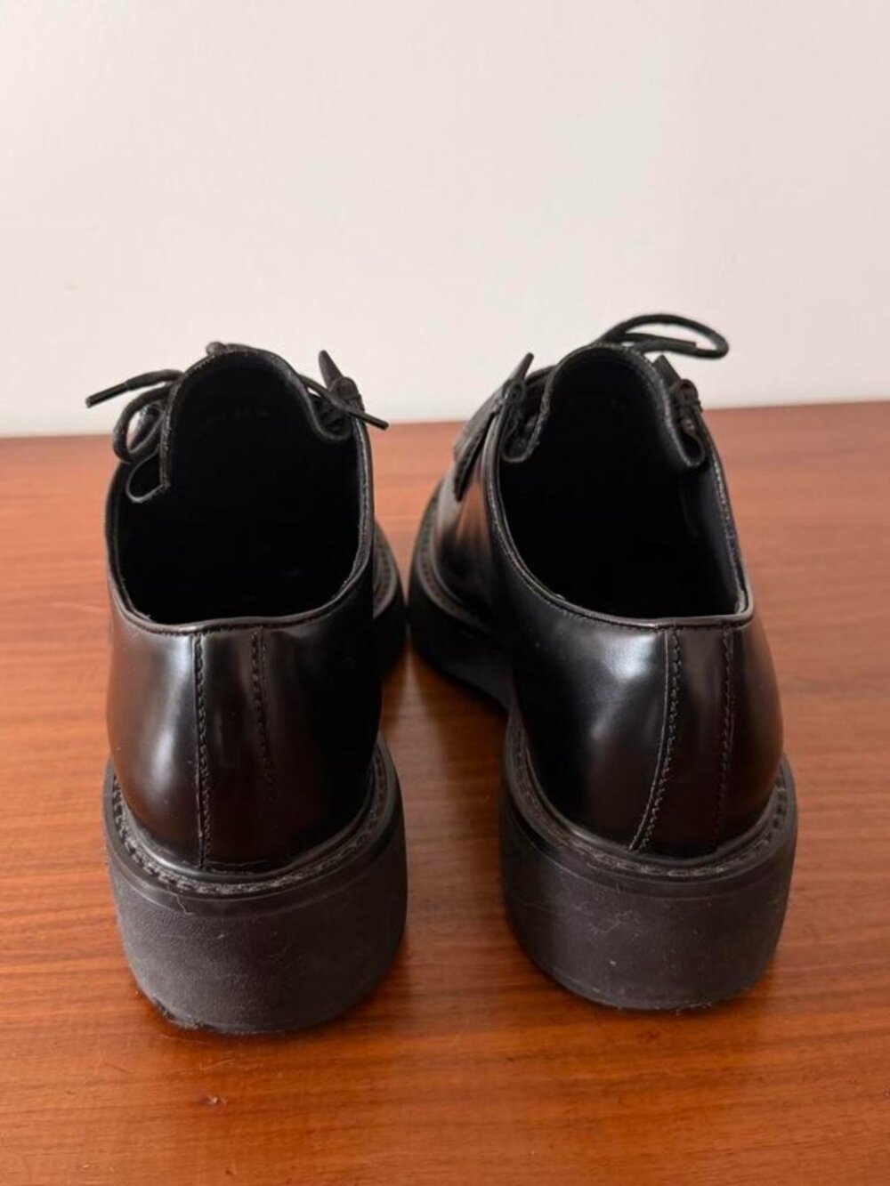 Prada Diapason Black Opaque Brushed Leather Lace-Up Shoes - Picture 4 of 6